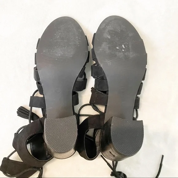 COCONUTS MATISSE Copa Tassel Lace Up Strappy Sandals Heel Suede Black 6 - Picture 6 of 7